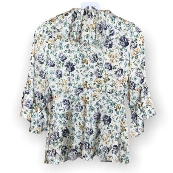 Zara floral Lace Satin Blouse with ruffle sleeves size Medium - Picture 8 of 14